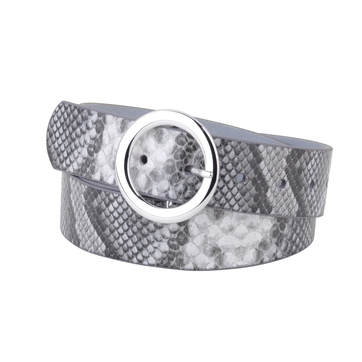 Python Print Wide Leather Belt in Silver (5075)