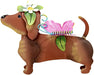 round top collection brown dachshund metal dress up in flower and butterfly