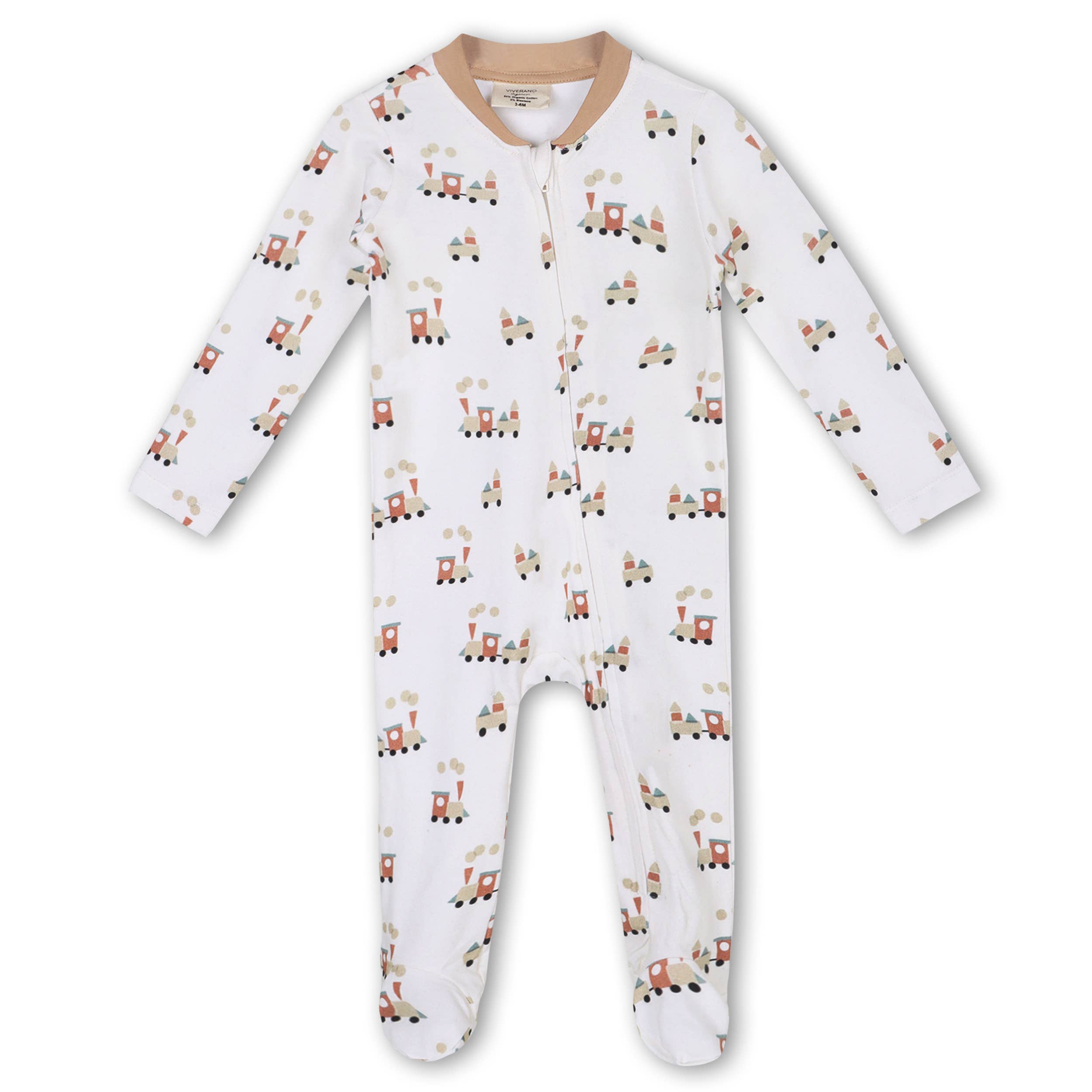 Train Baby Zipper Footie Jumpsuit (Organic Jersey): 3-6M / Natural