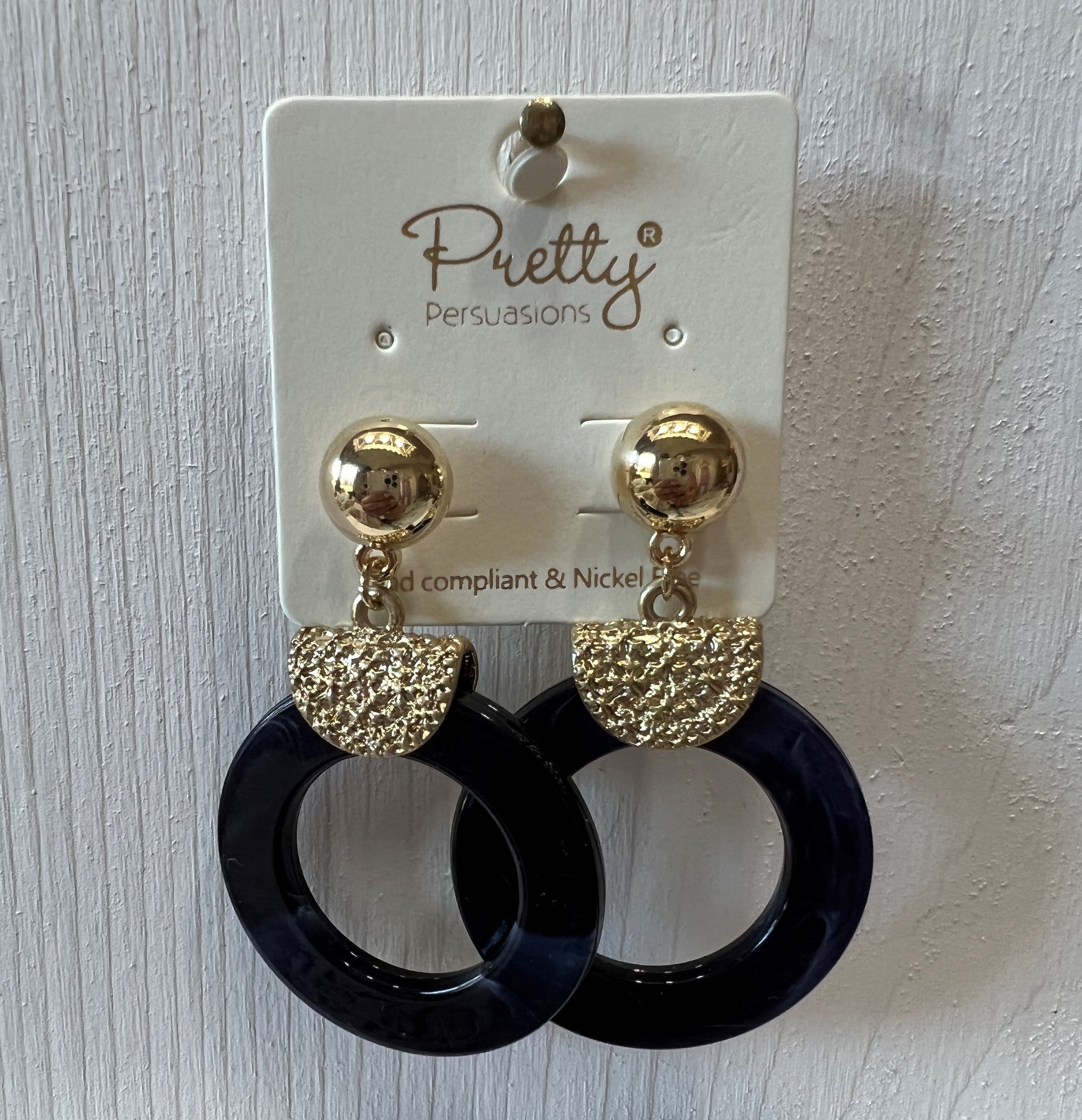 Black and Gold Round Earrings