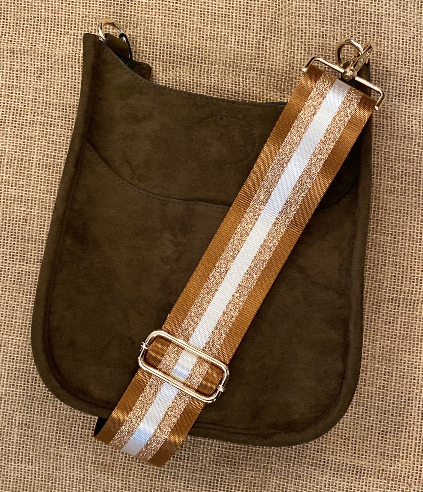 Ahdorned Camel Brown Vegan Leather Crossbody Bag + Zebra Strap