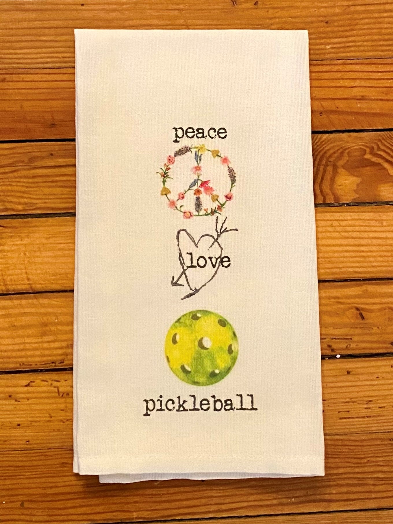 Calling all pickleball lovers! These are the cutest tea towels for one of the newest and fun sports around. These tea towels are 100% cotton and approximately 20x25 inch. You and your friends will love them!