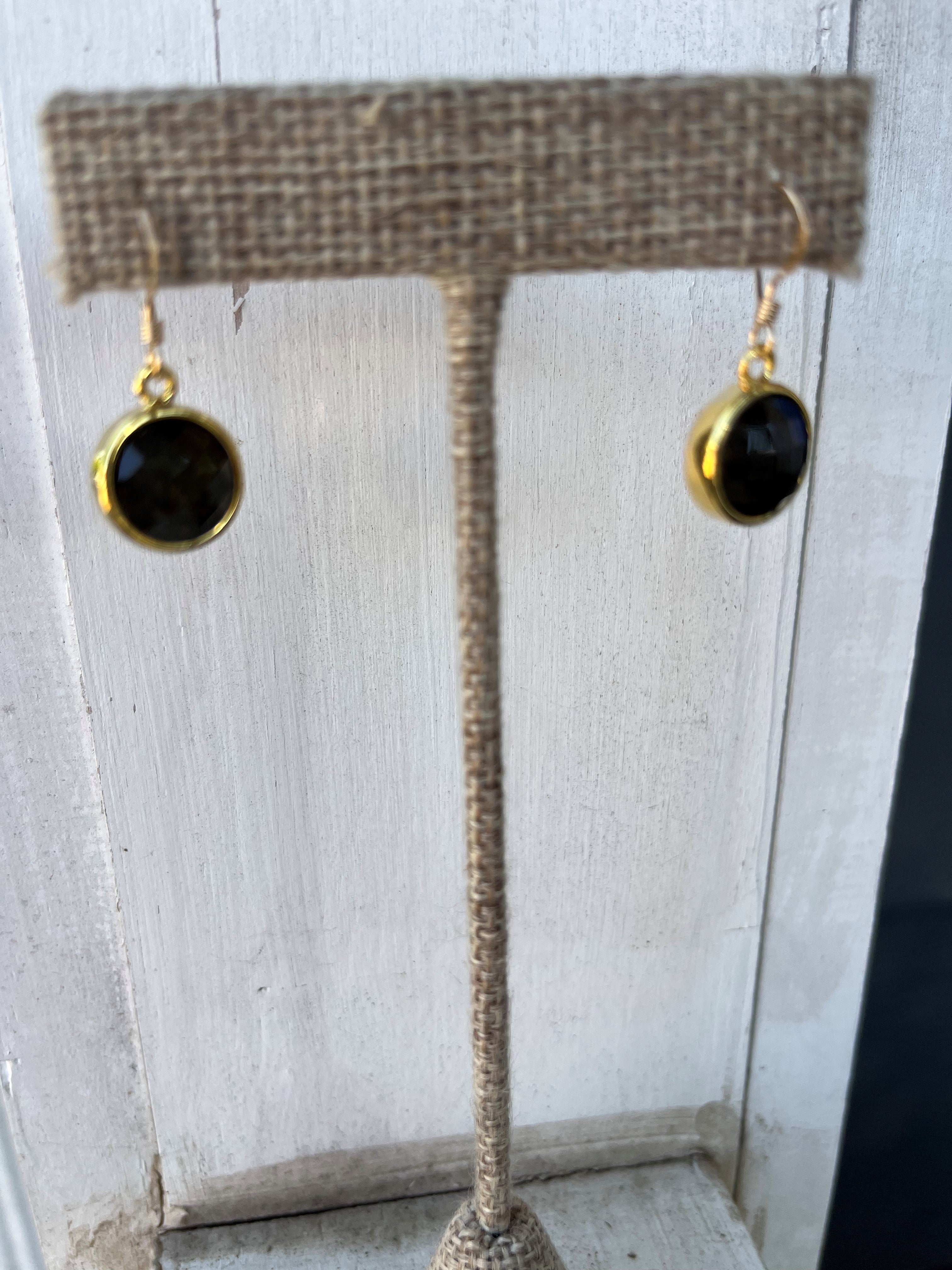 Gold Earrings with Dark Green Drop