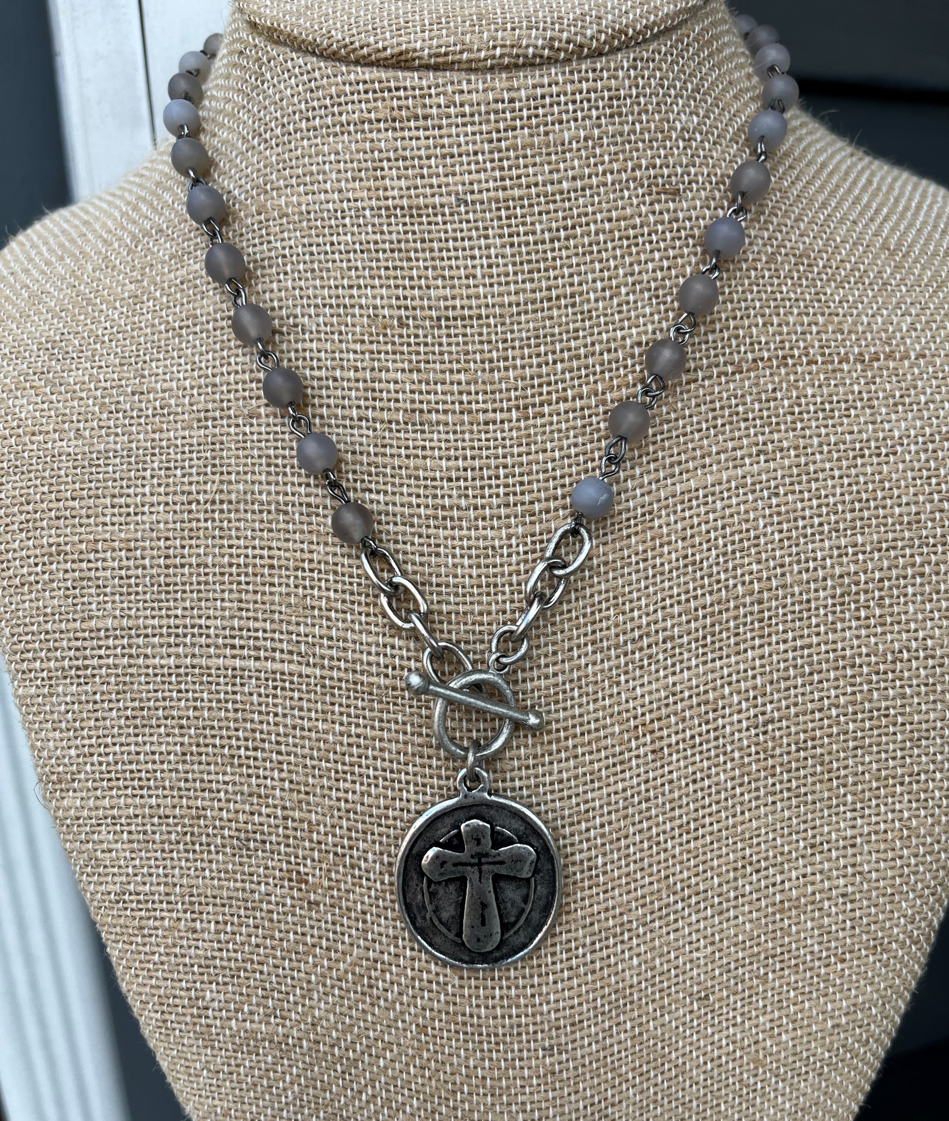 Beaded Necklace with Cross & Angel Charm