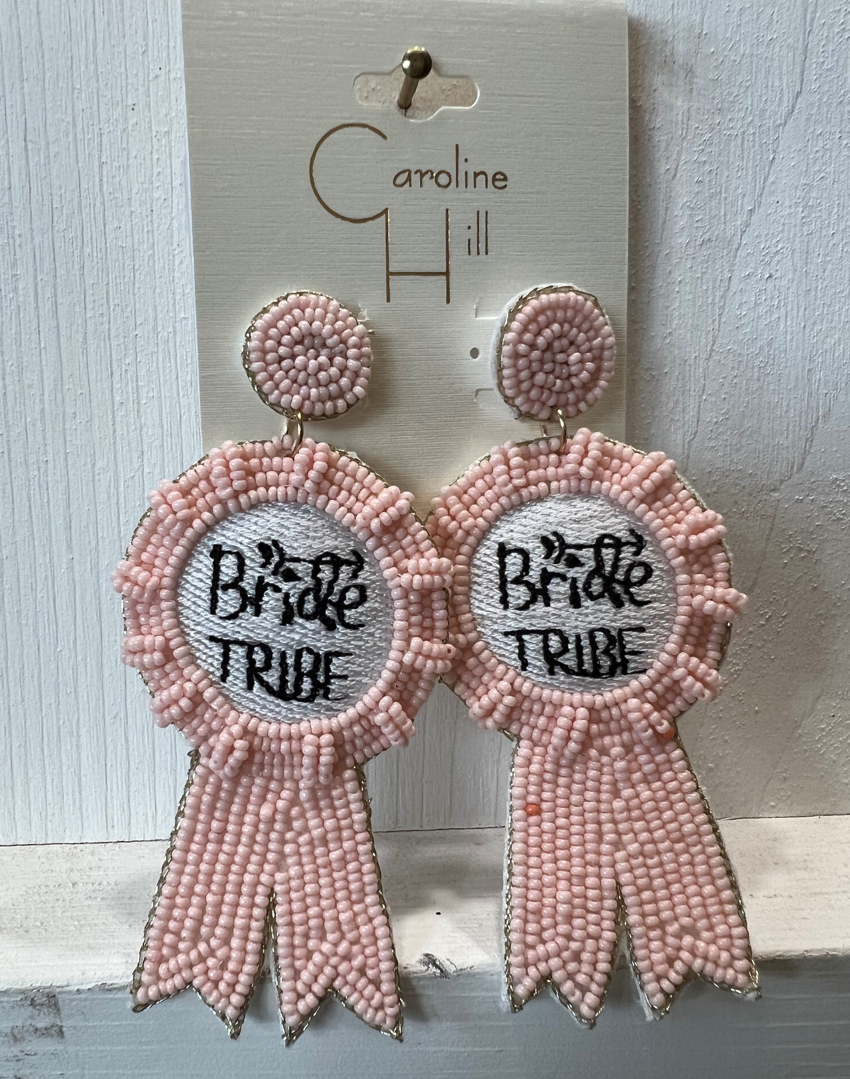 Light Pink "Bride Tribe" Beaded Earrings