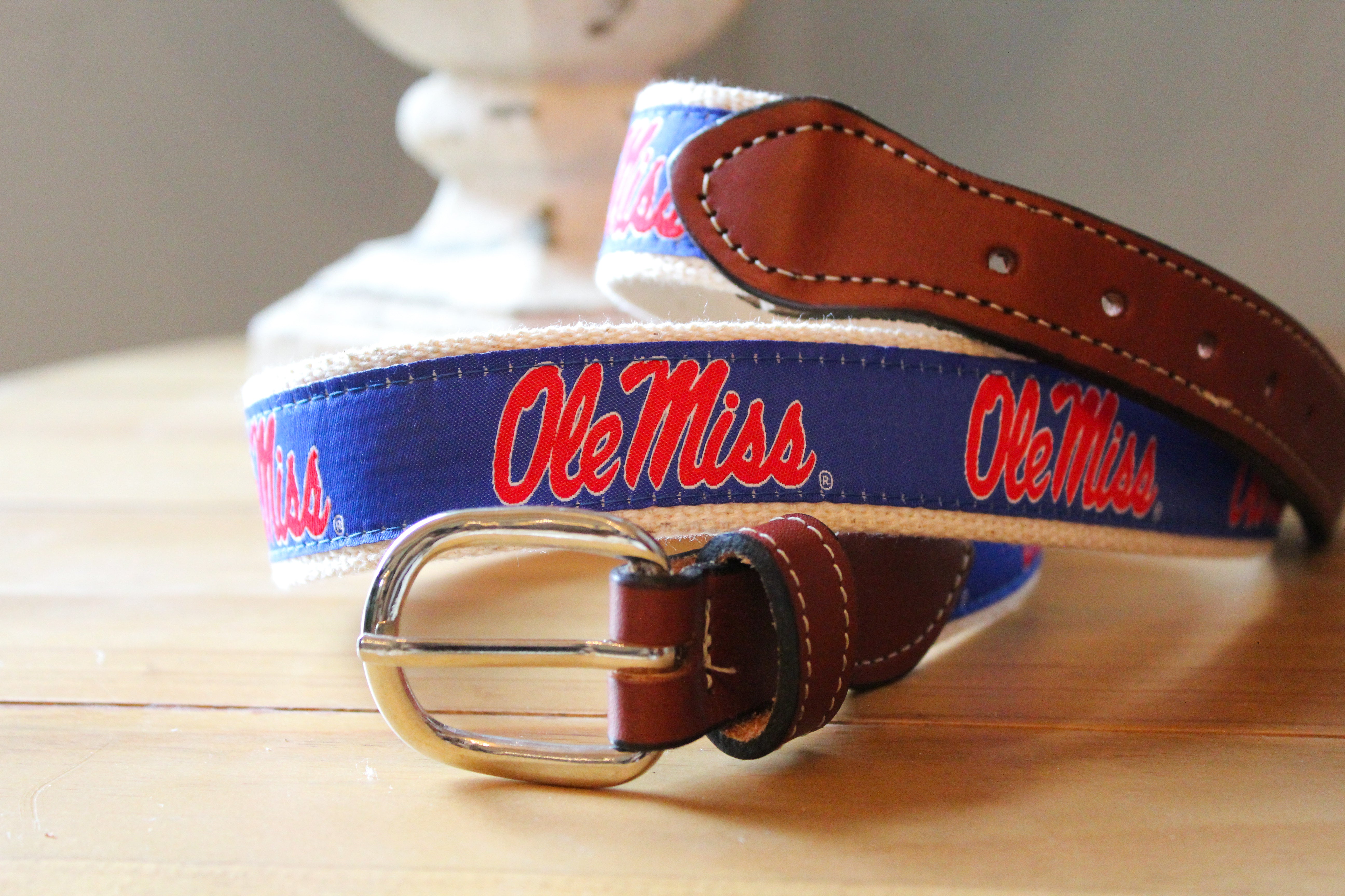 Collegiate Licensed Ribbon Webbed Leather Belts