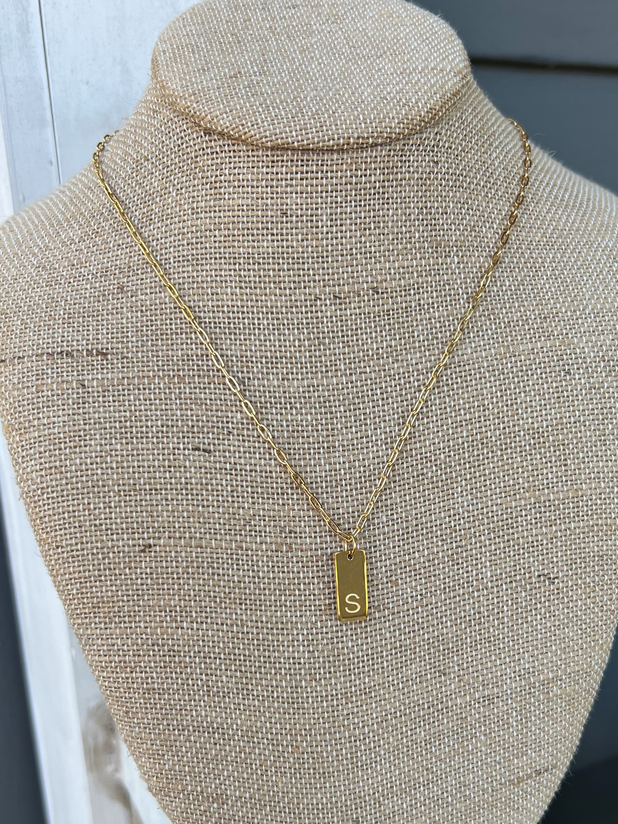 Initial Rectangle Gold Necklace