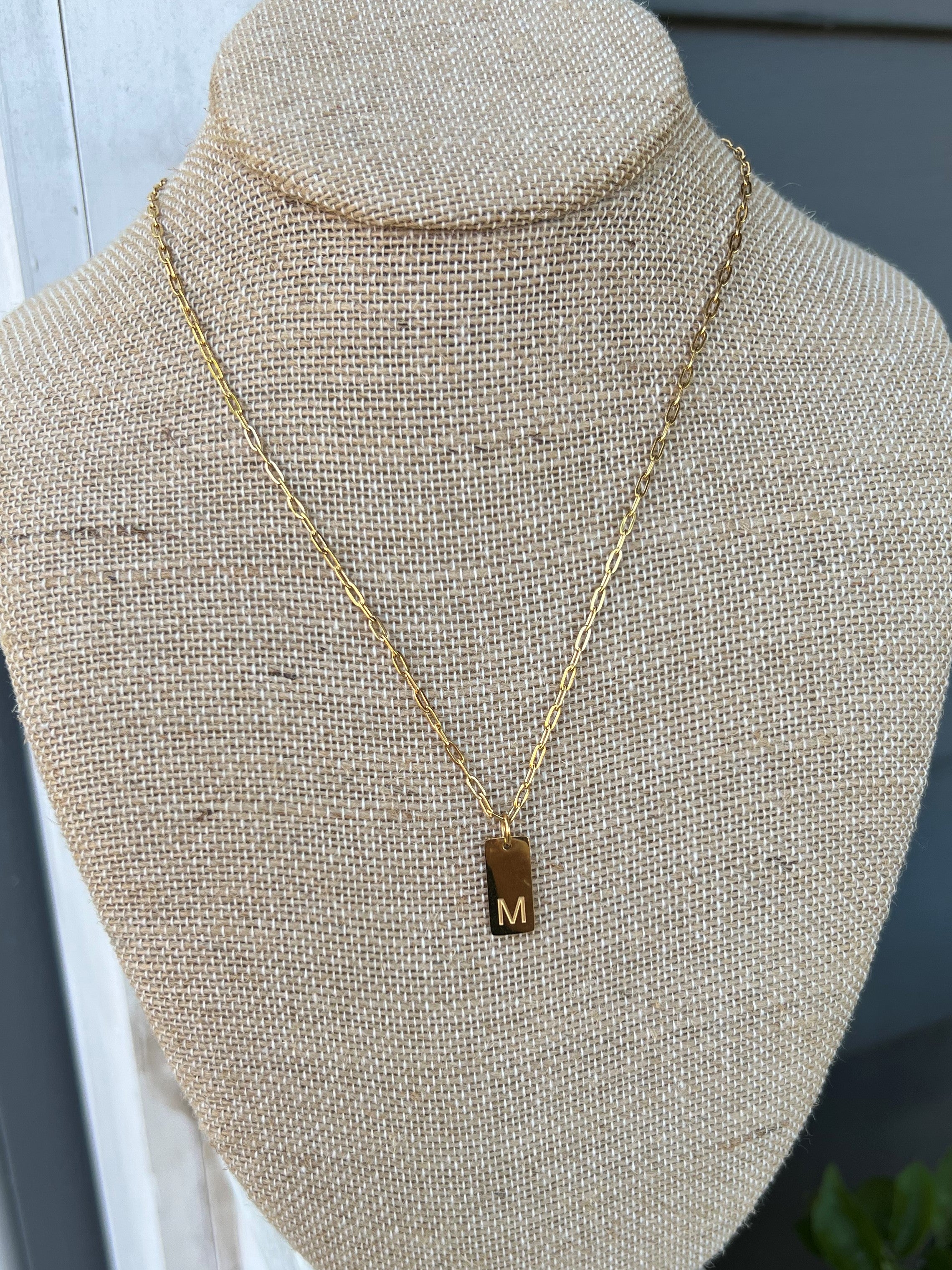 Initial Rectangle Gold Necklace