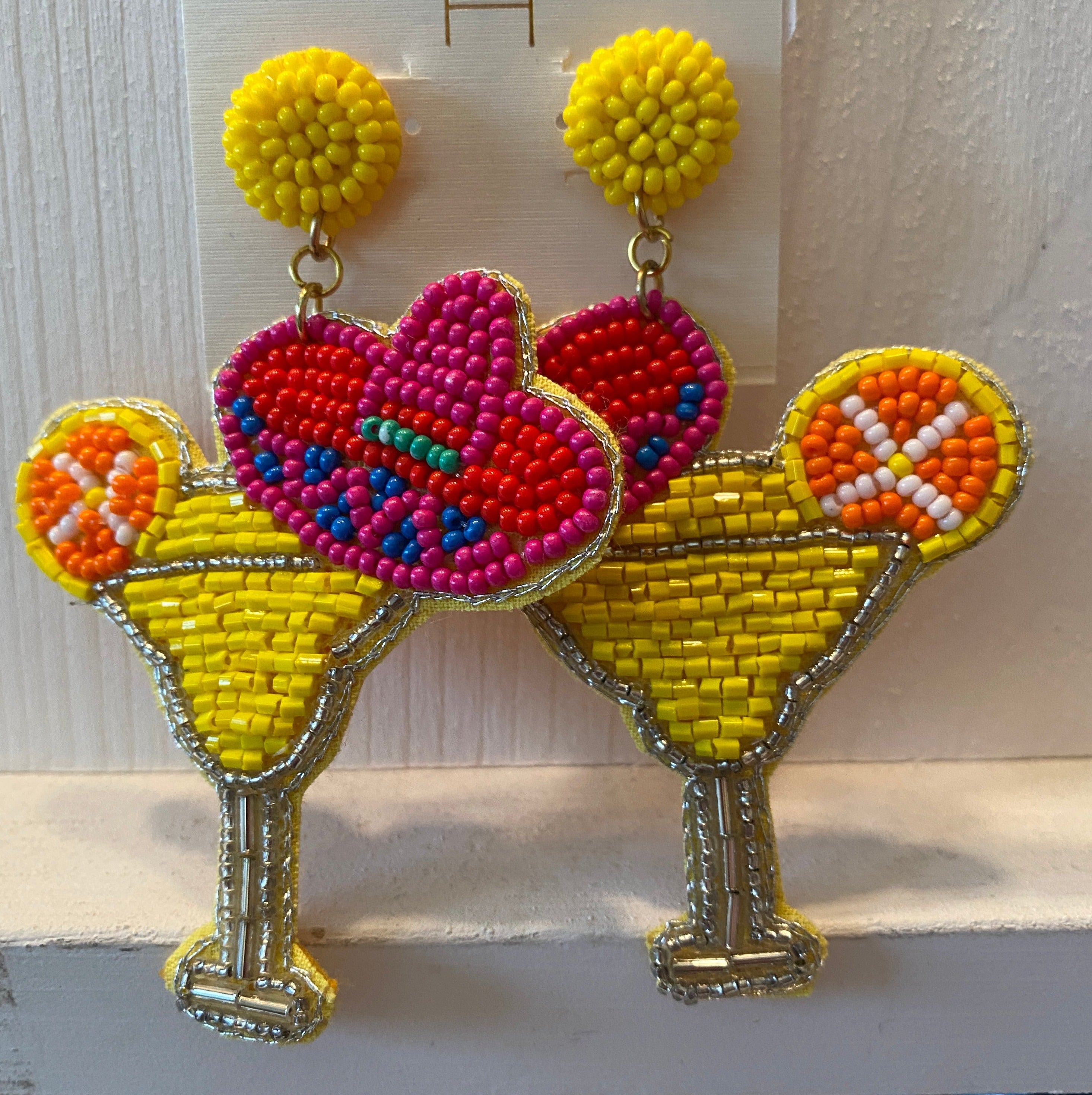 These fun beaded earrings are just what you'll need to complete your Cinco de Mayo outfit!  Fun and festive, these light weight earrings will attract lots of attention.   Felt back with beaded front