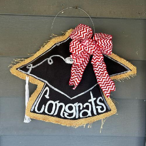 Graduation Cap Door Hanger with Custom Bow in School Colors
