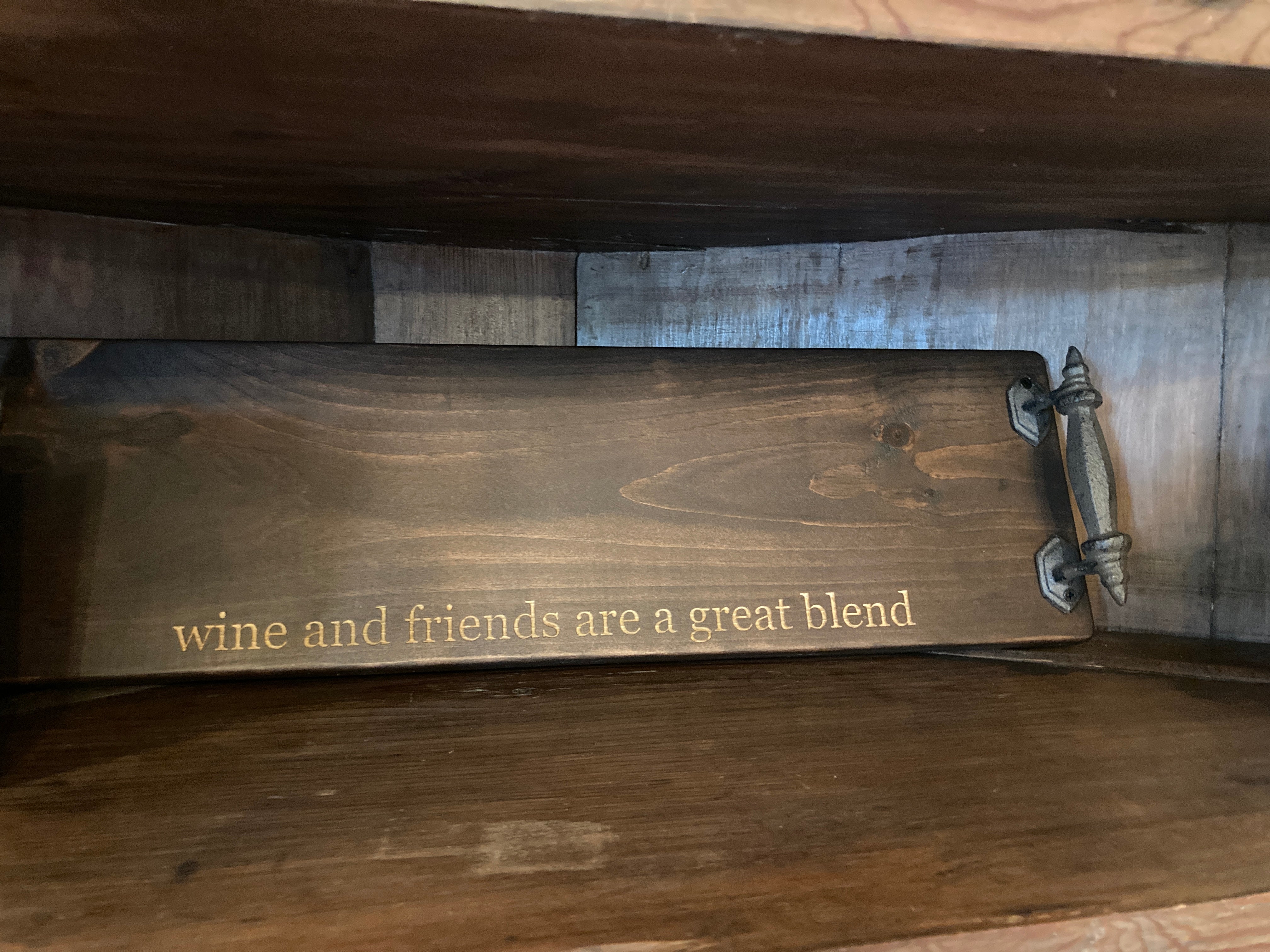 Charcuterie Boards - Wine & Friend are a Great Blend in walnut with rustic handle