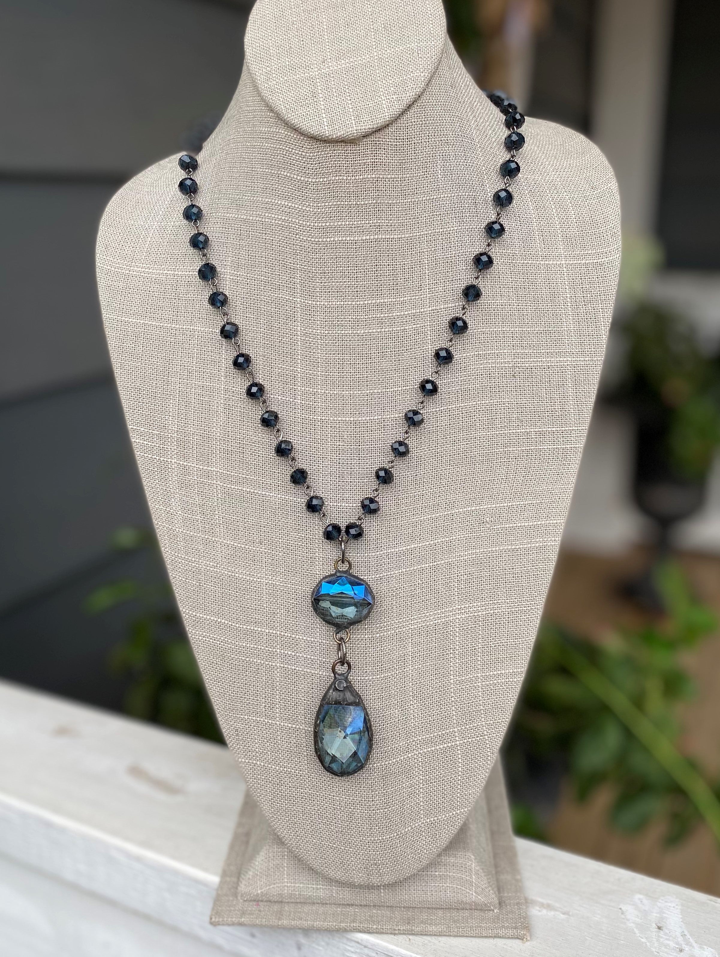 Double Drop Necklace with Large Crystal Teardrop