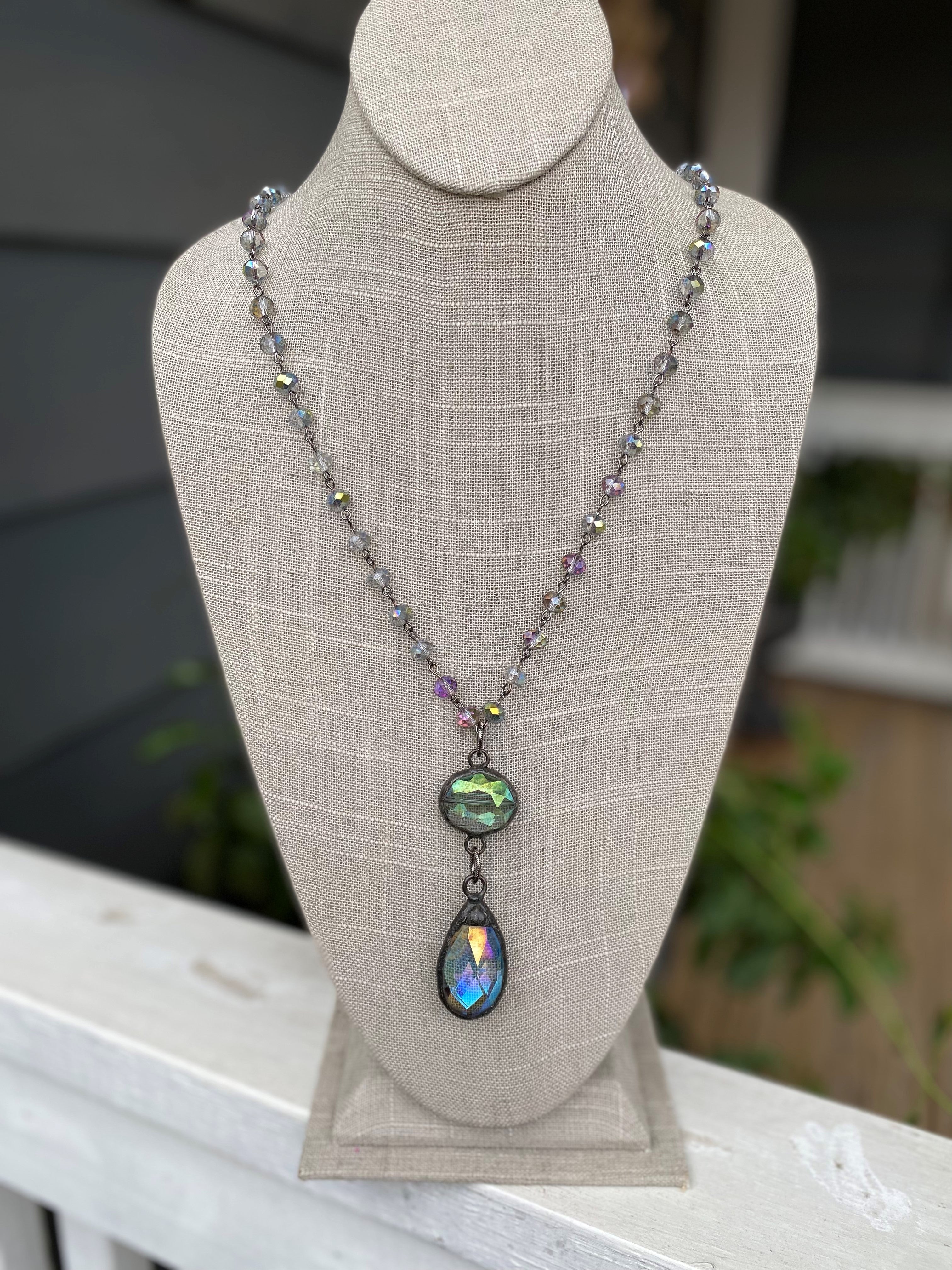 Double Drop Necklace with Large Crystal Teardrop
