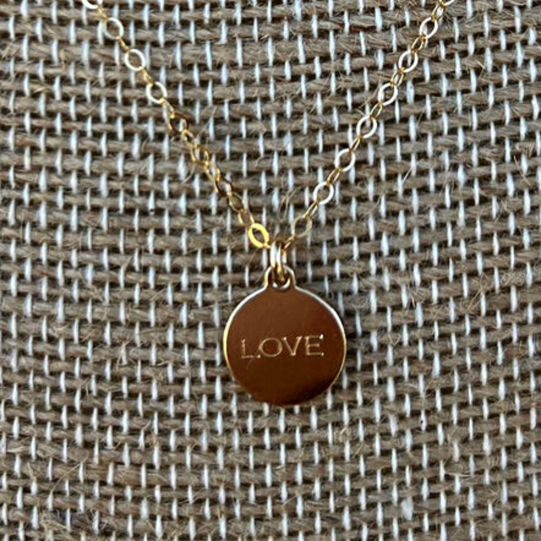 "LOVE" Gold Disc Necklace