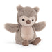 Willow Owl is a warm and cuddly forest friend with soft mocha fur, an oatmeal tummy, and suedey-soft claws. At 8"H x 4"W, it's the perfect size for hugging, whether you're a child or a grownup. Willow Owl is a must-have for any home.  Care: Hand wash only; do not tumble dry, dry clean or iron. Not recommended to clean in a washing machine