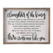 Bring meaningful inspiration into any space with this Daughter of the King Small Framed Board! The beautiful godly saying reflects Psalm 139 and is the perfect reminder of your daughter's unique identity. The neutral colors blend in easily with any home décor, bringing a touch of spirituality and charm. Empower your daughter with the knowledge of her worth!  Details:  Size: 12" x 15.5" x 1" Comes ready to hang with an inset keyhole in the frame.