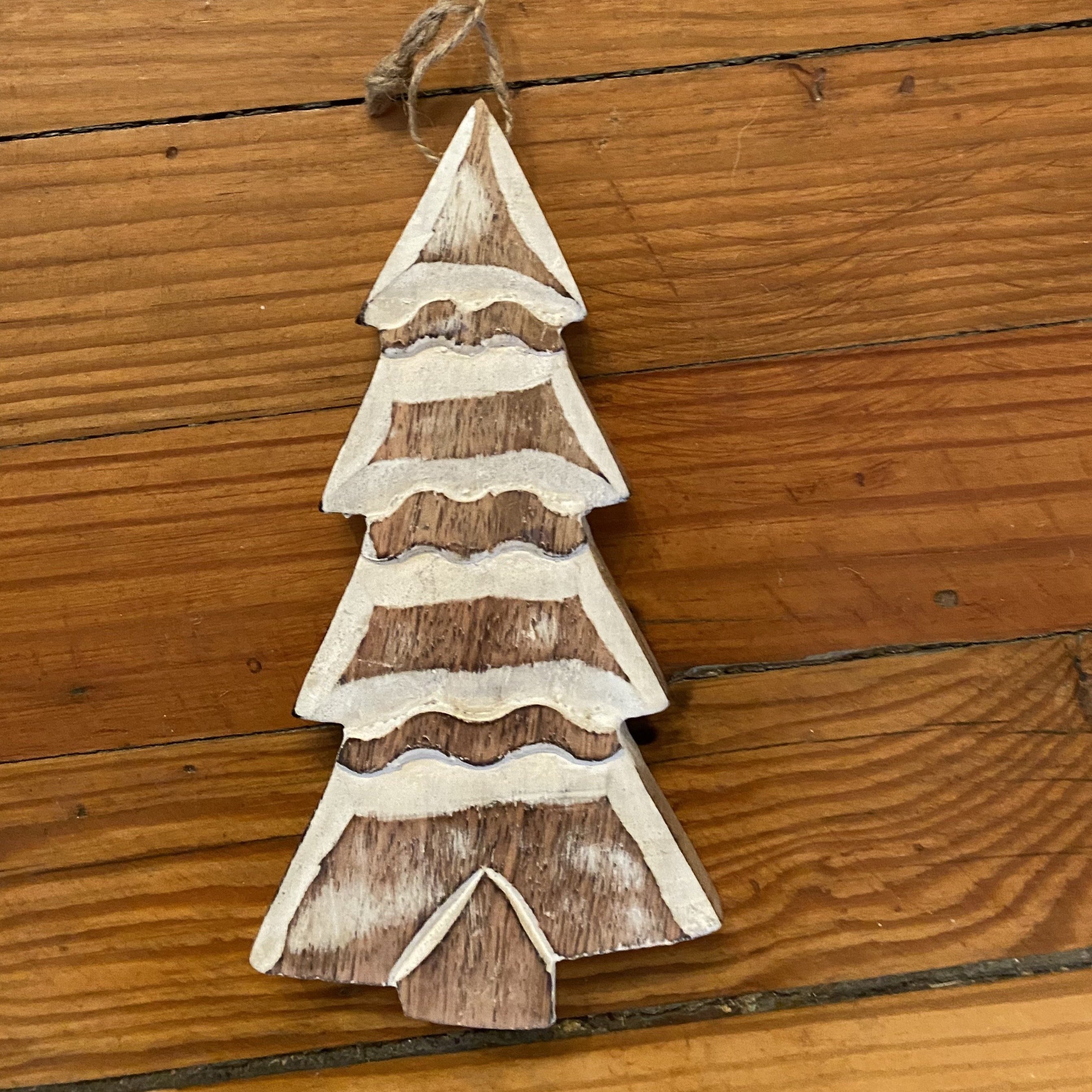Wooden Christmas Tree Ornament with whitewash finish