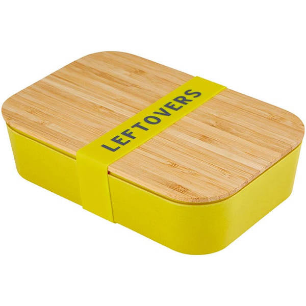 Bamboo Top Lunch Box - Yellow base says Leftovers bento box