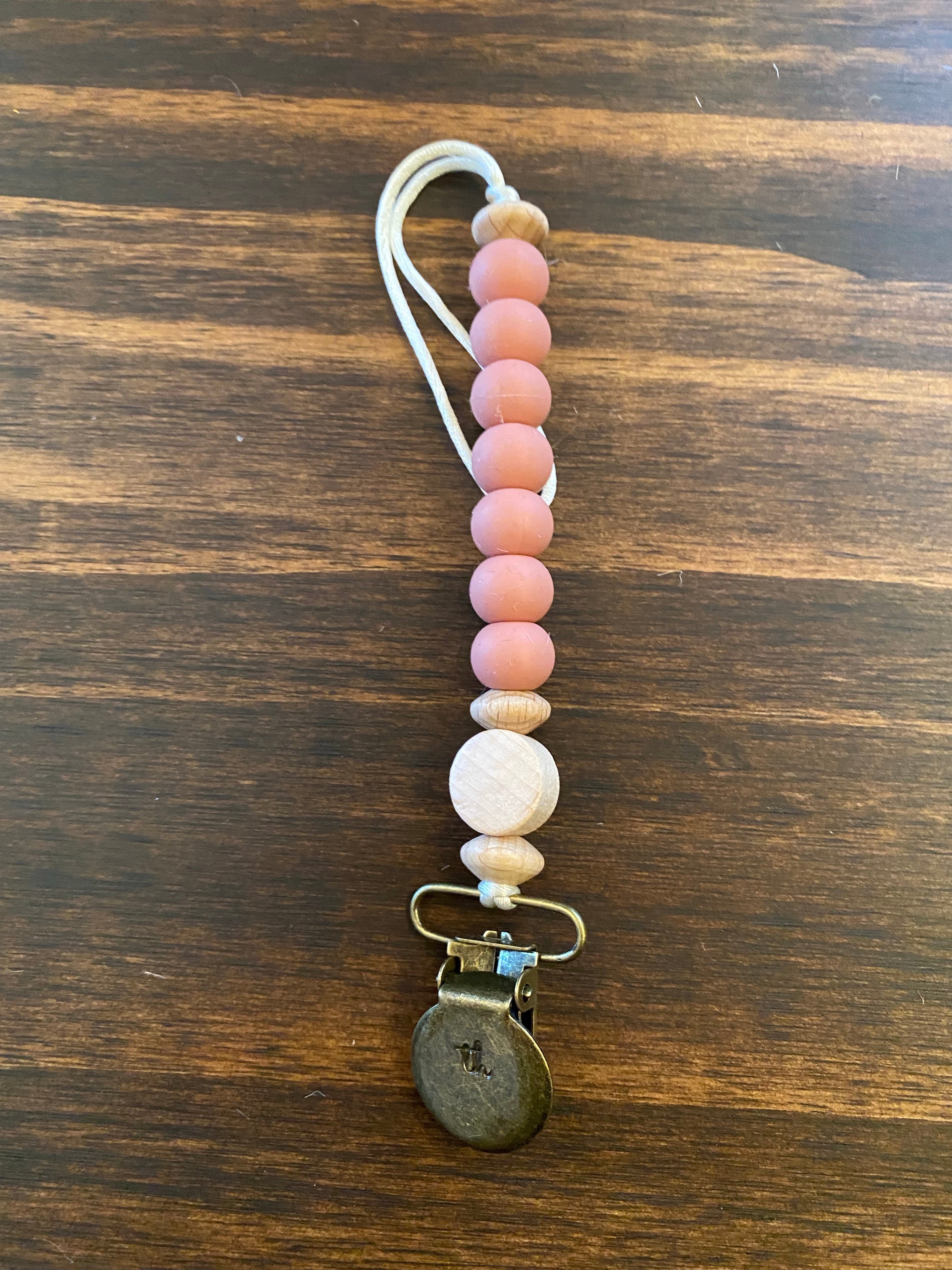 Pink Petite Pacifier and Toy Clip with Metal Clip