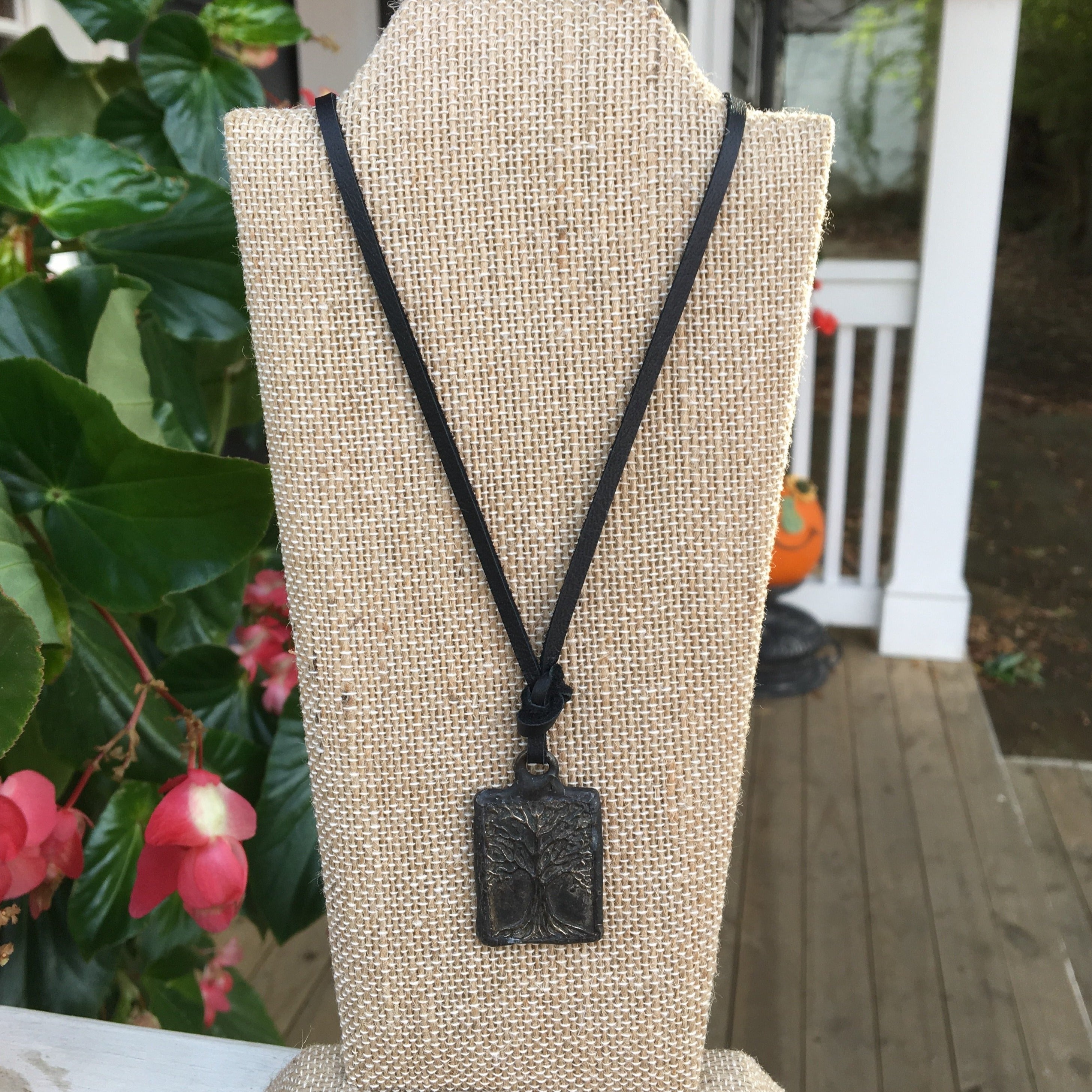 Leather Necklace with Crystal or Tree Pendant