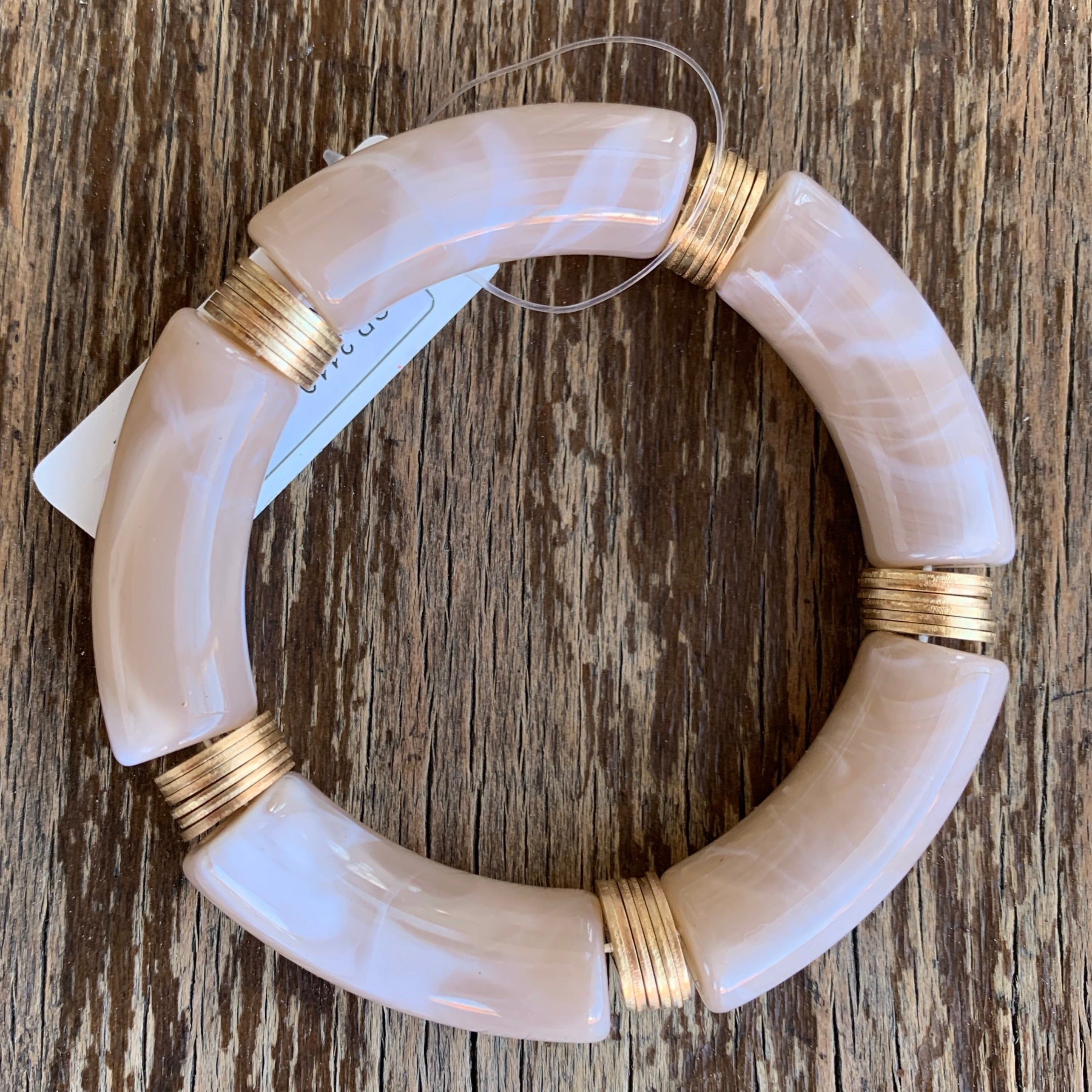 Bamboo Tube Stretch Bracelet - Pink with Gold accents