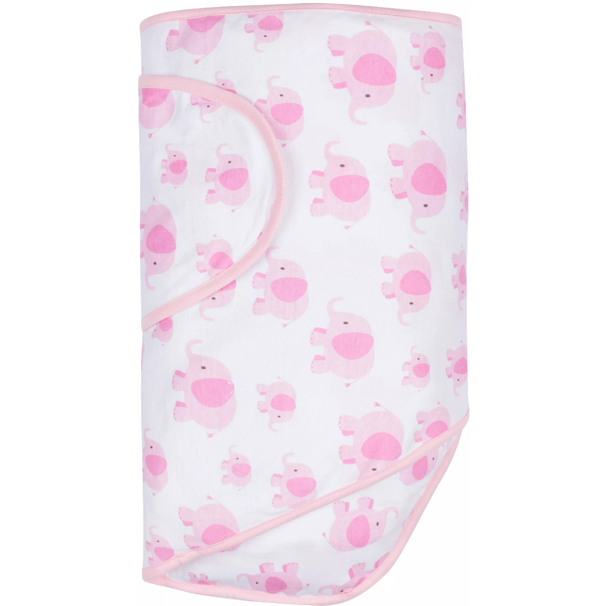 Pink print The Miracle Blanket® makes it easy to get the perfect swaddle every time!  The fabric is a super soft cotton knit selected for several good reasons: It’s breathable so that it can be used in warm climates while still being luxurious enough to keep your baby warm in cooler places; It has just enough stretch to absorb your baby’s movements without coming undone but it’s not so stretchy that it won’t stay tight.   