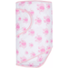 Pink print The Miracle Blanket® makes it easy to get the perfect swaddle every time!  The fabric is a super soft cotton knit selected for several good reasons: It’s breathable so that it can be used in warm climates while still being luxurious enough to keep your baby warm in cooler places; It has just enough stretch to absorb your baby’s movements without coming undone but it’s not so stretchy that it won’t stay tight.   