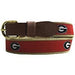 UGA Web Ribbon Belt with leather buckle. Red with black logo
