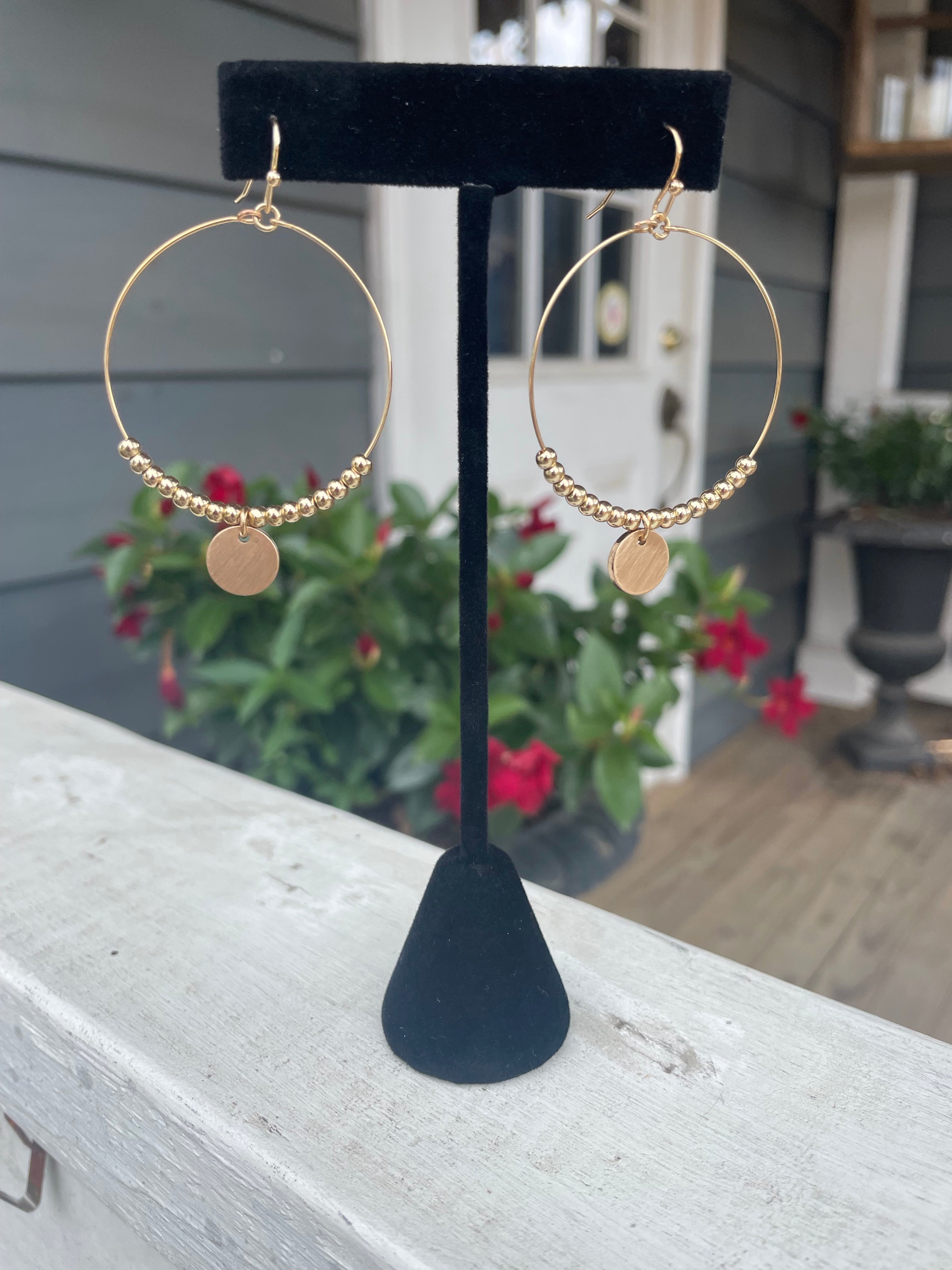 Gold Beaded Hoop With Circle Drop