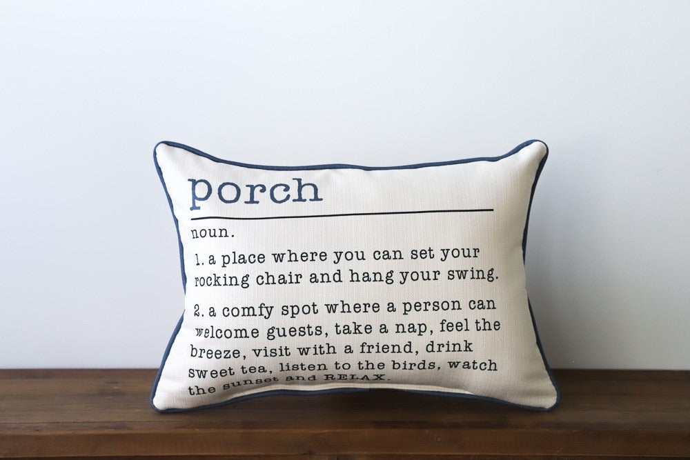 Porch Definition Pillow with Laurel Blue Piping