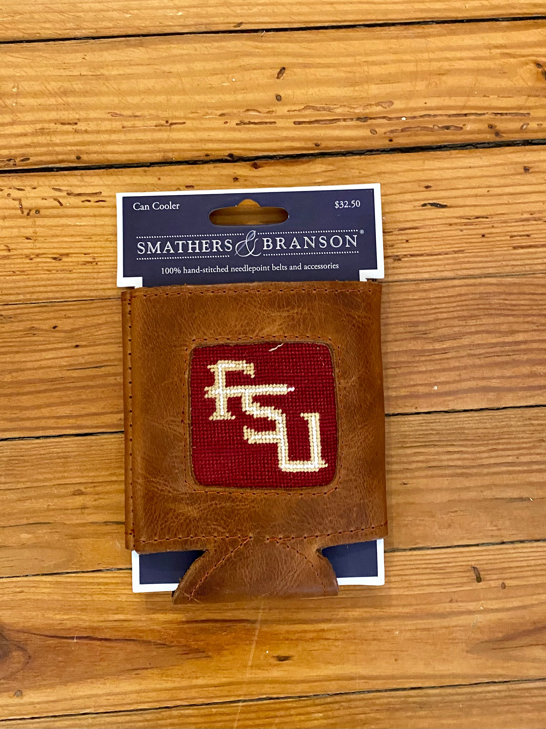 smathers and branson fsu can coozie leather needlepoint