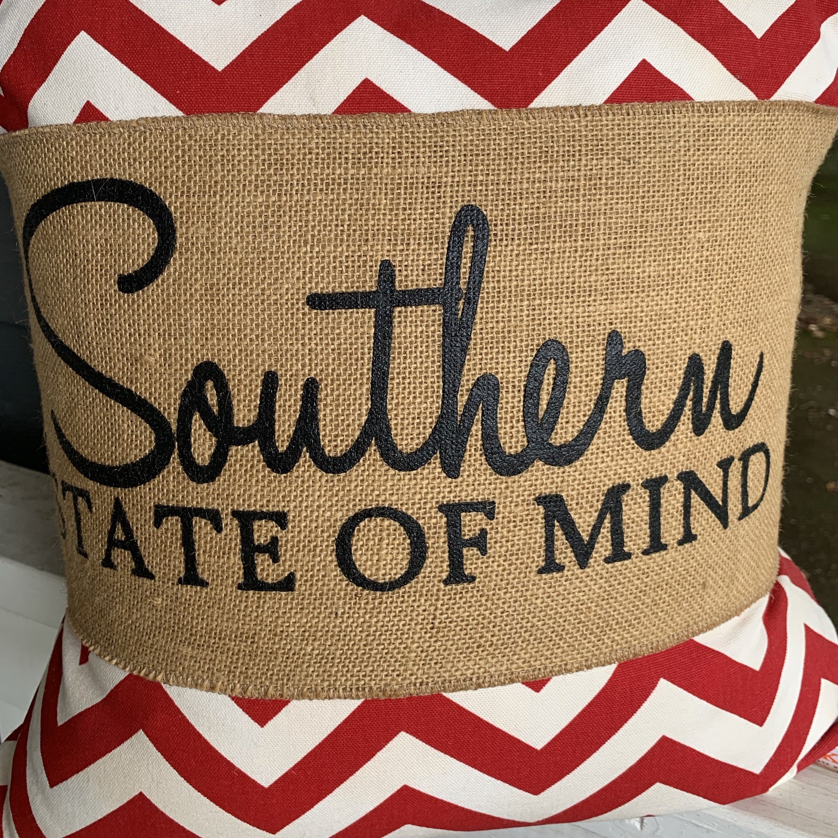 Southern State of Mind - decorative Burlap pillow wrap