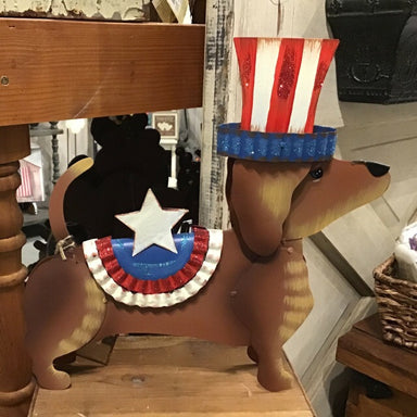 Round Top Collection dog Uncle Sam hat and saddle with white star