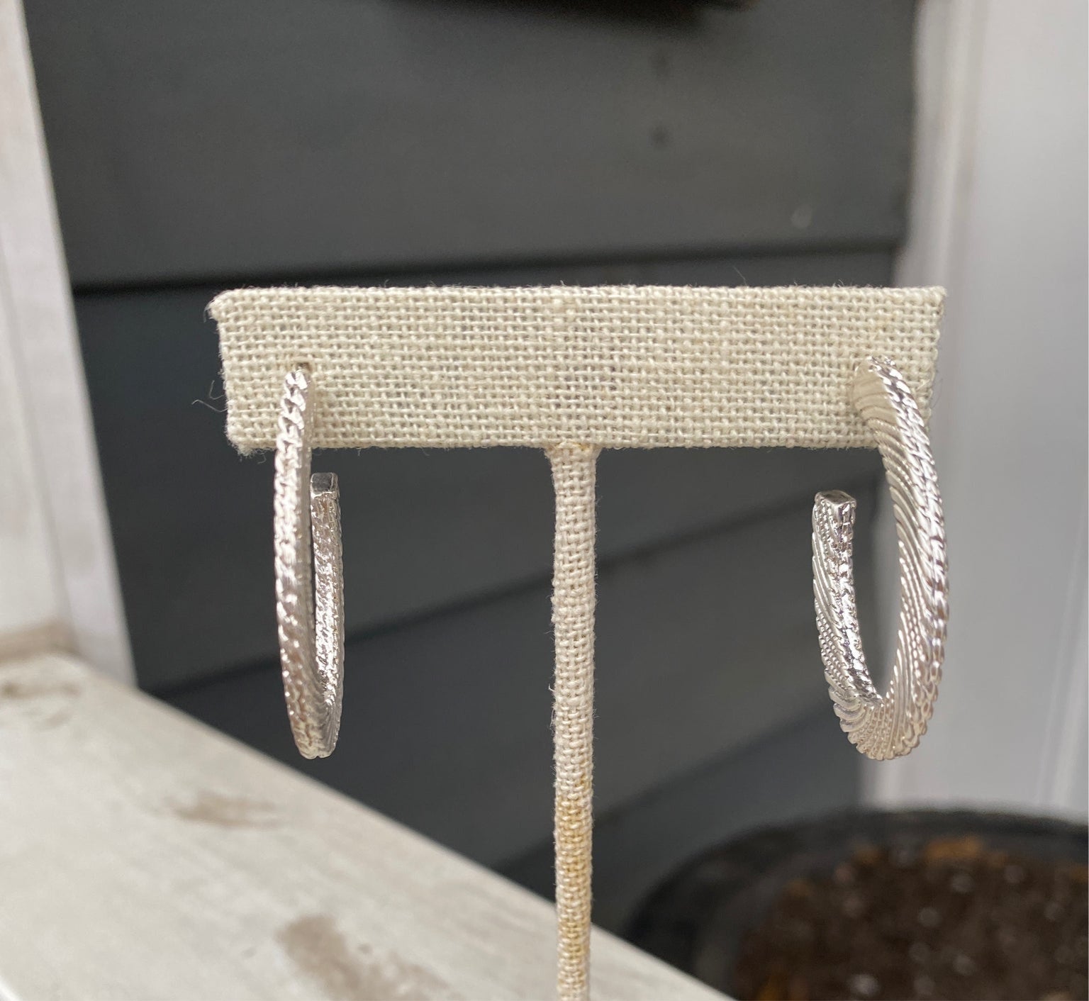 Textured Silver Hoop Earrings 1 inch
