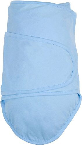 Blue The Miracle Blanket® makes it easy to get the perfect swaddle every time!  The fabric is a super soft cotton knit selected for several good reasons: It’s breathable so that it can be used in warm climates while still being luxurious enough to keep your baby warm in cooler places; It has just enough stretch to absorb your baby’s movements without coming undone but it’s not so stretchy that it won’t stay tight.   