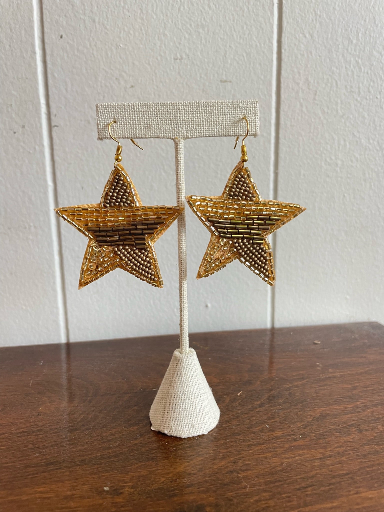 Beaded Gold Star Earrings