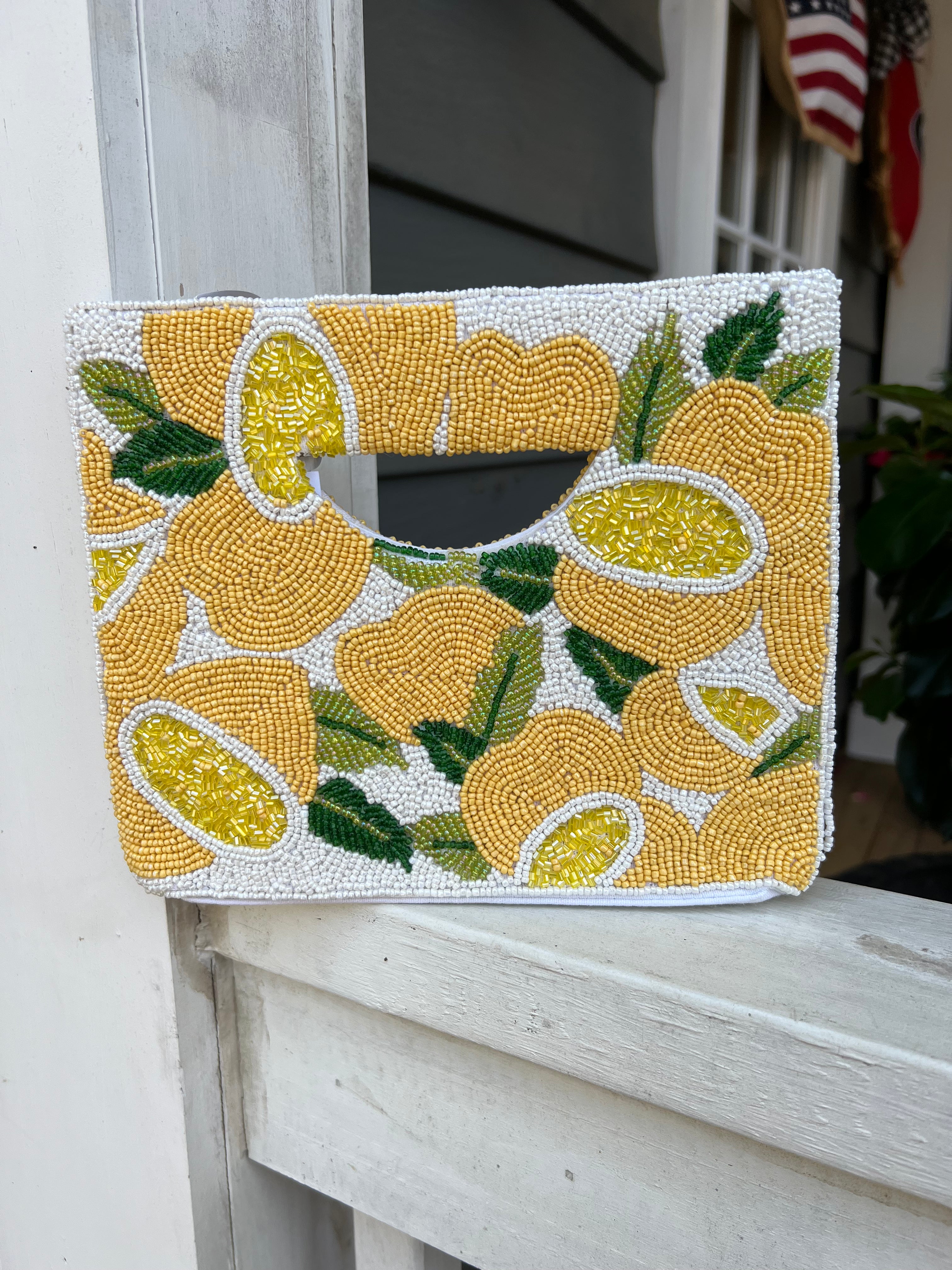 Lemon Beaded Handbag
