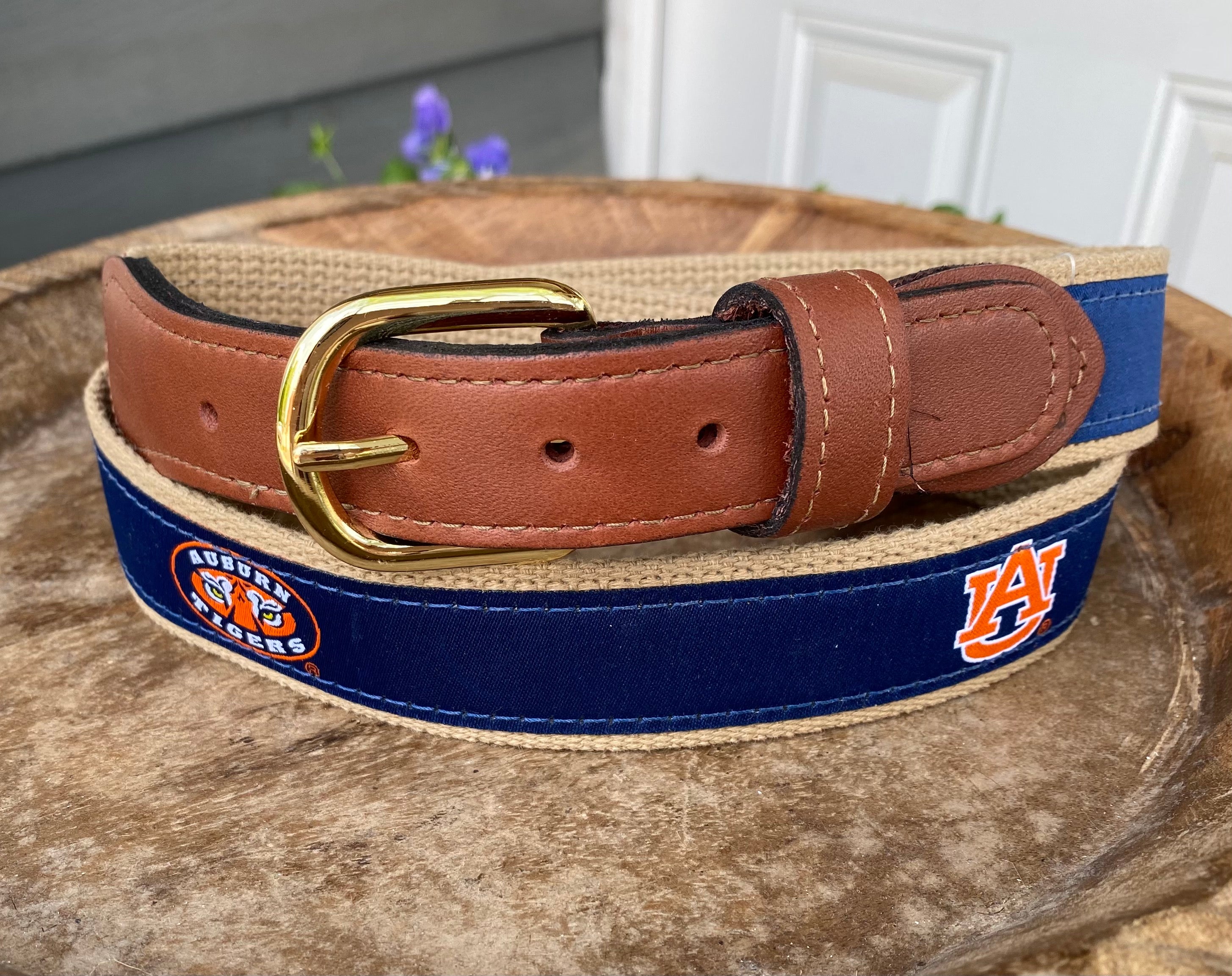 Collegiate Licensed Ribbon Webbed Leather Belts
