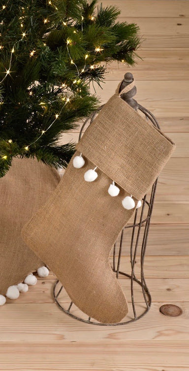 100% jute christmas stocking with pompoms