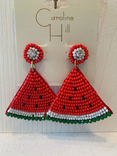 Watermelon Wedge  Beaded Earrings by Caroline Hill
