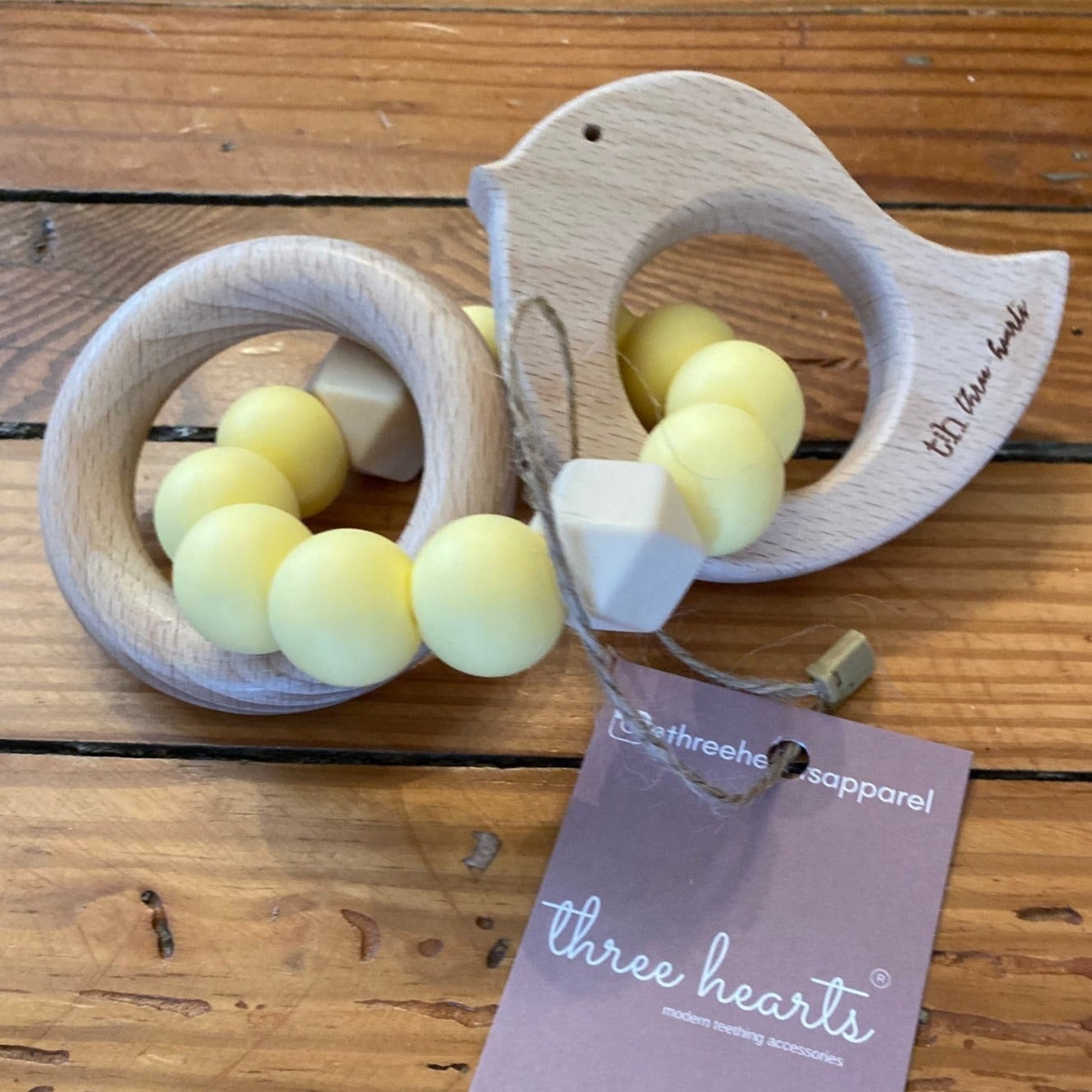 Yellow Beaded Dove Rattle and Teether by Three HEarts