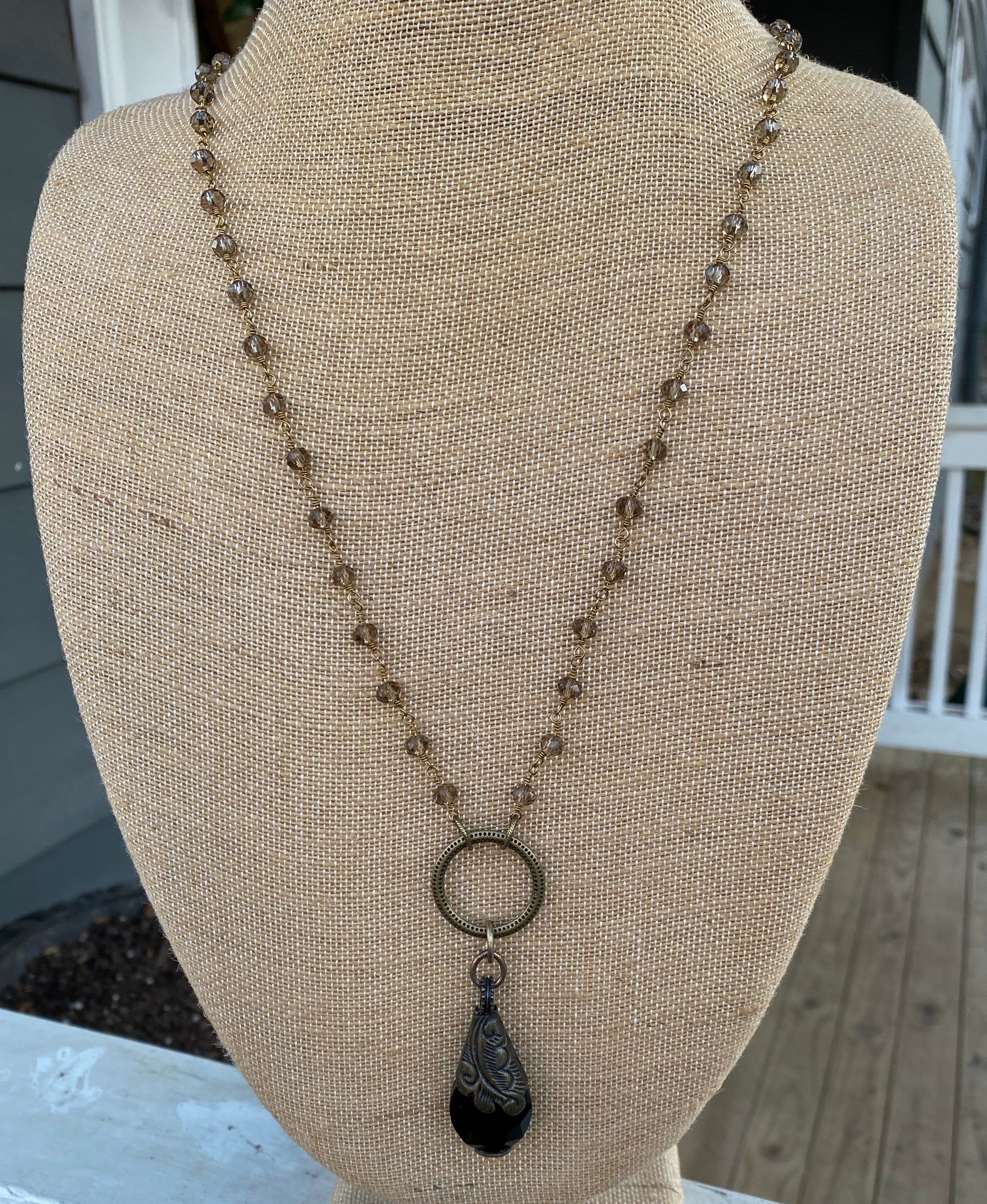 Long Crystal Necklace with Antique Crystal Drop No Whining Designs