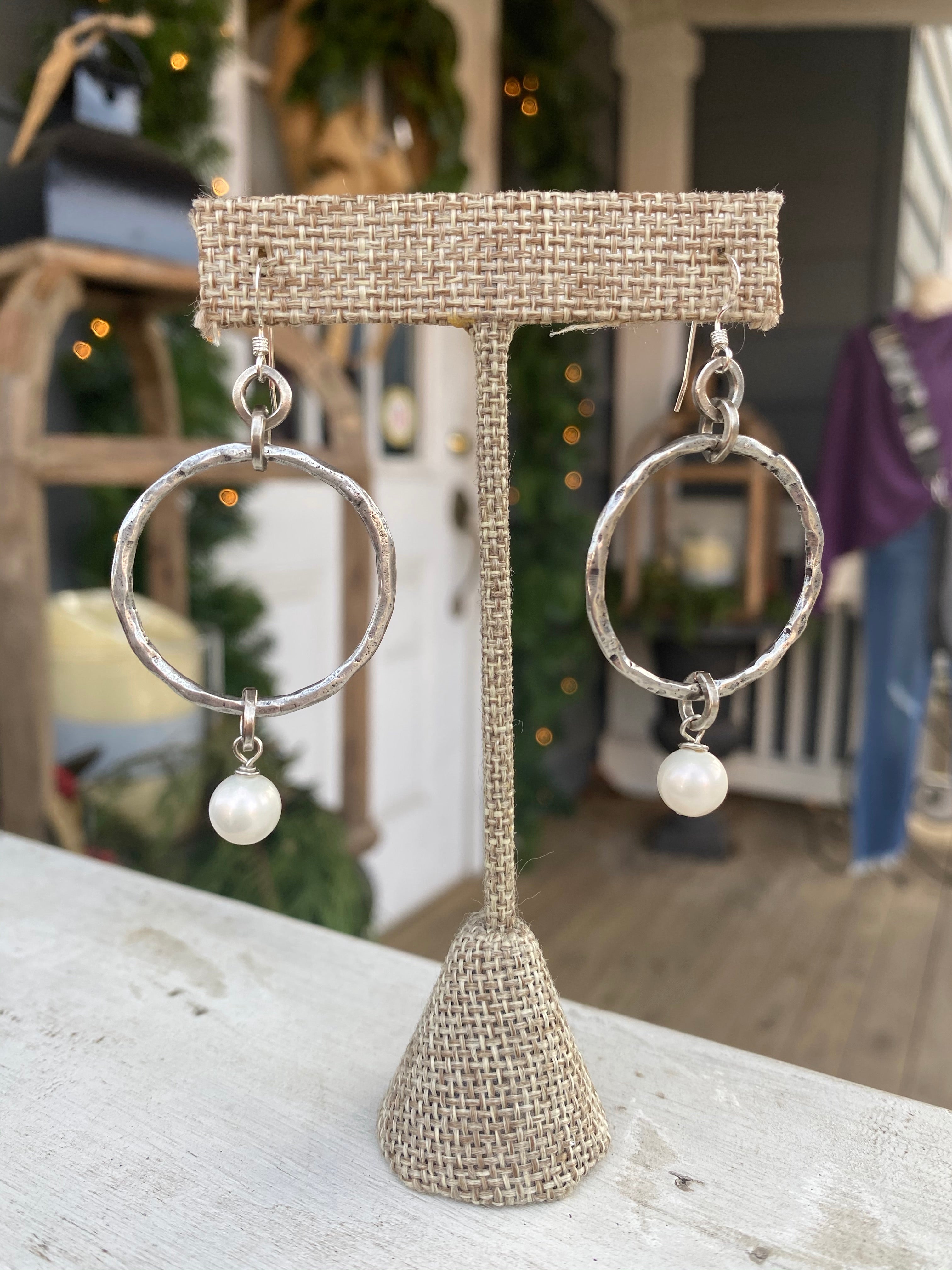 Earrings with Circle and Bead Charm