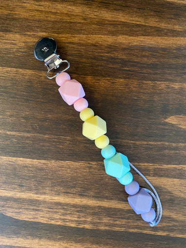 Pacifier and Toy Clip - pastel rainbow