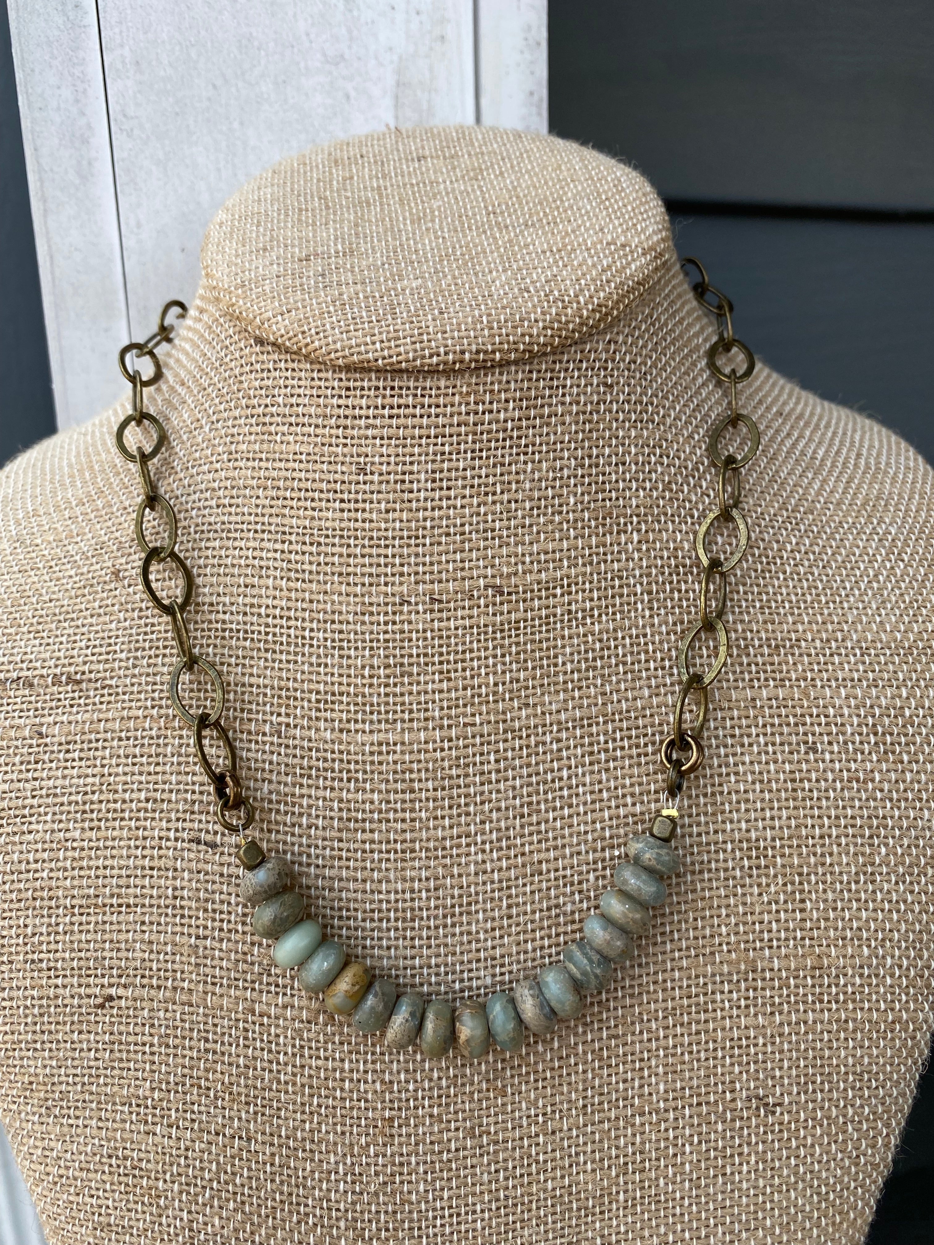 earth toned hammered chain adjustable short choker necklace