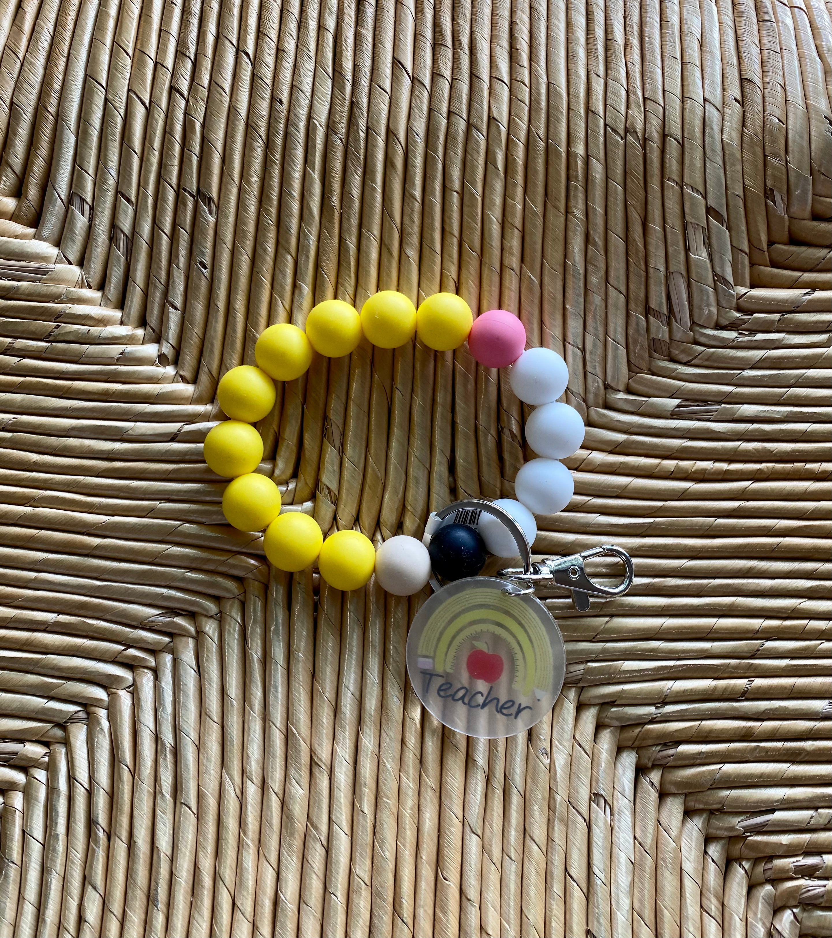teacher yellow rubber keychain bracelet