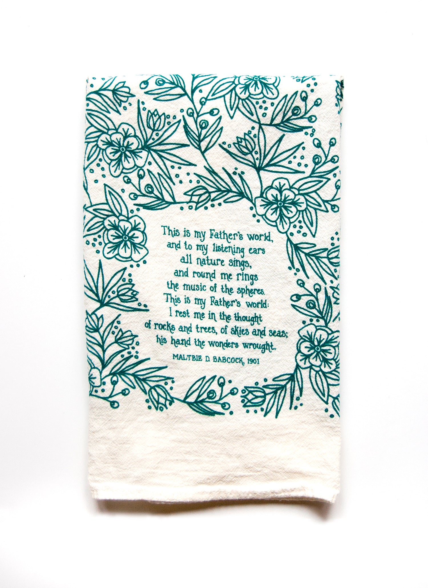 hymnal towel in teal floral print