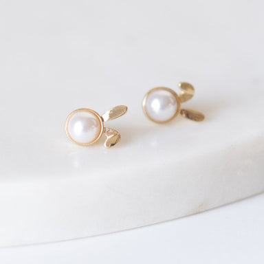 Post Pearl Charm Earrings - bunny ears with pearl center