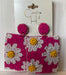 Beaded flower drop earrings - pink square with white daisies and yellow center