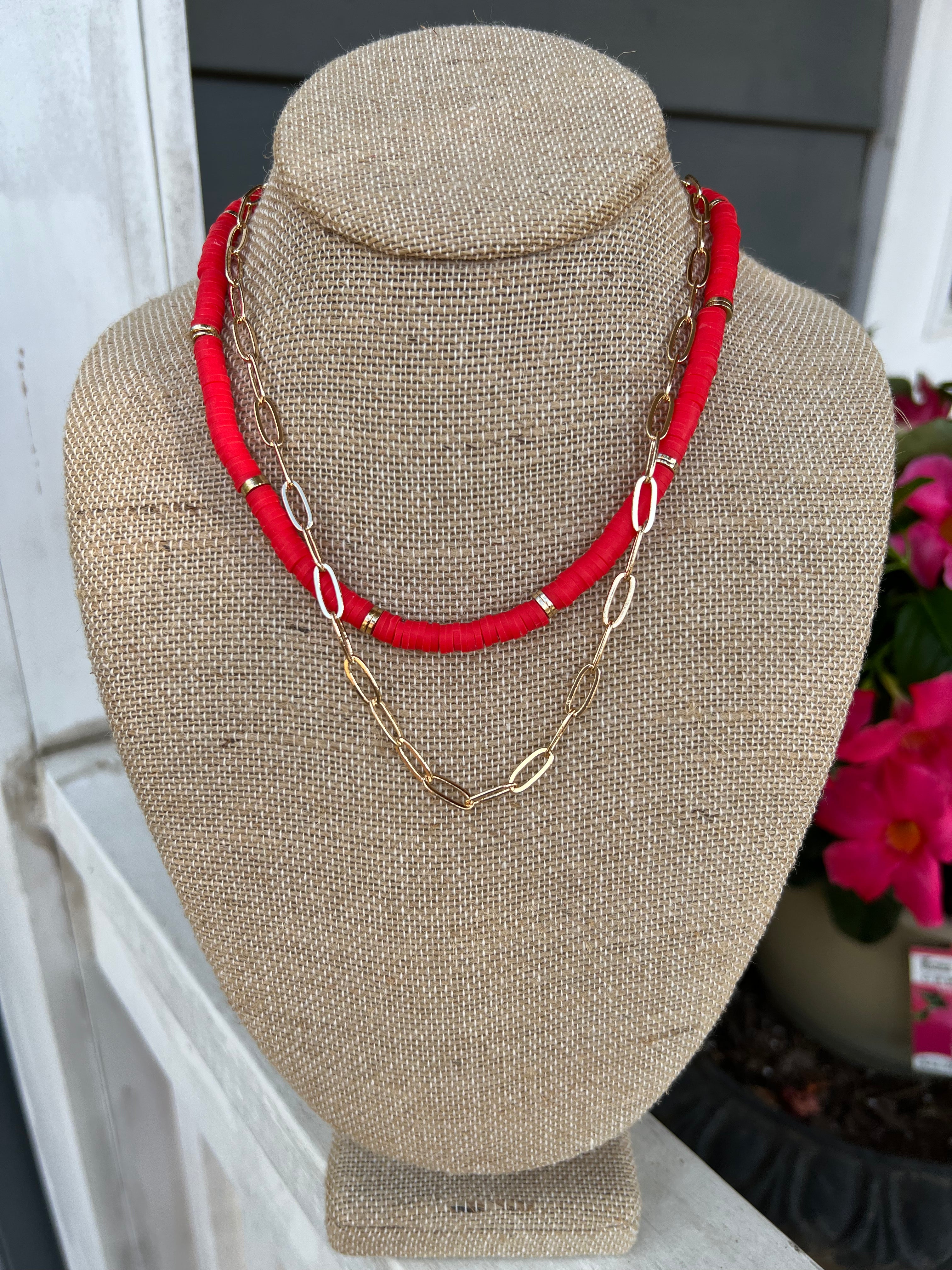 Layered Disc and Gold Chain Necklace
